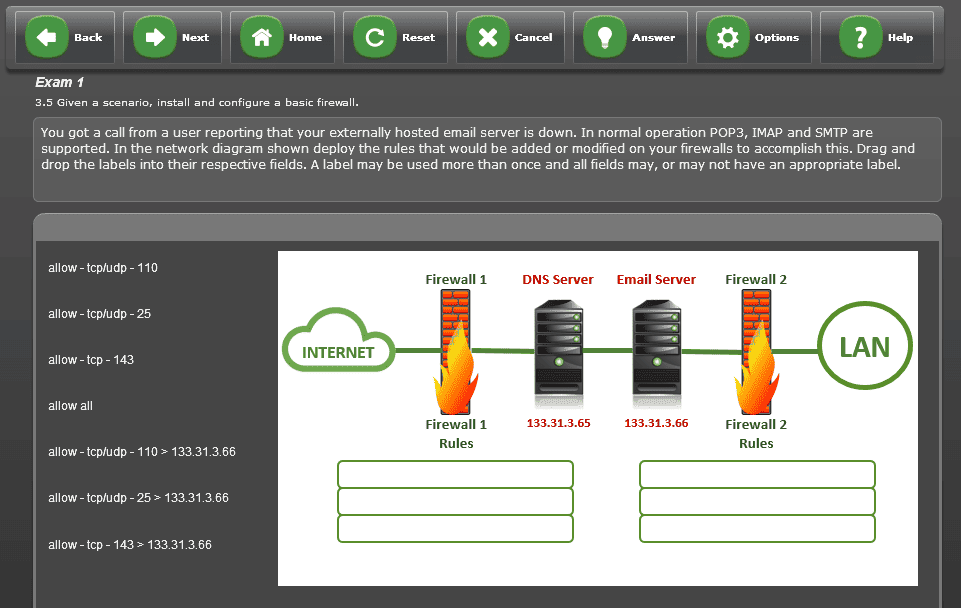 Screenshot of a CertBlaster Network+ Practice Test Question