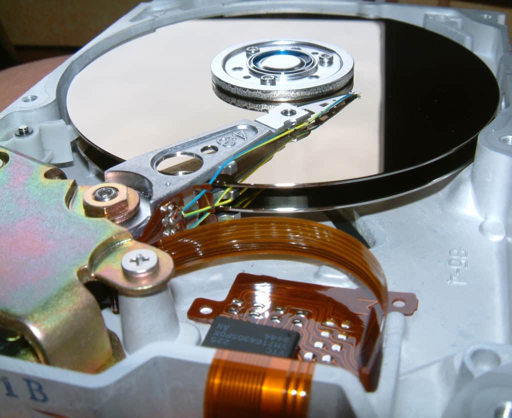 close-up photo of Hard Disk (HD) internal asembly