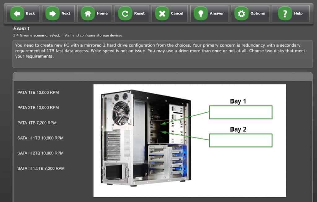 Screenshot of and A+ 220-1001 Performance Based Question for CompTIA Sub-Objective 3.4