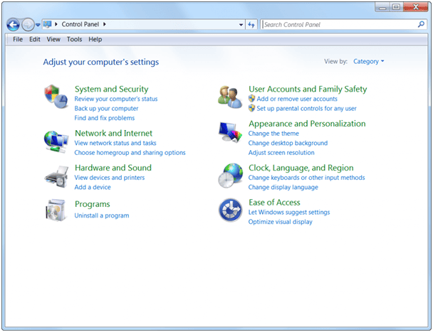 A screenshot of Windows 10 Control Panel in Category View.